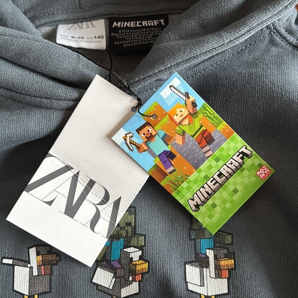 ZARA MINECRAFT MOJANG AB HOODIE SWEATSHIRT Blue Gray NWT Kids Size 9 - 10 - Picture 6 of 11